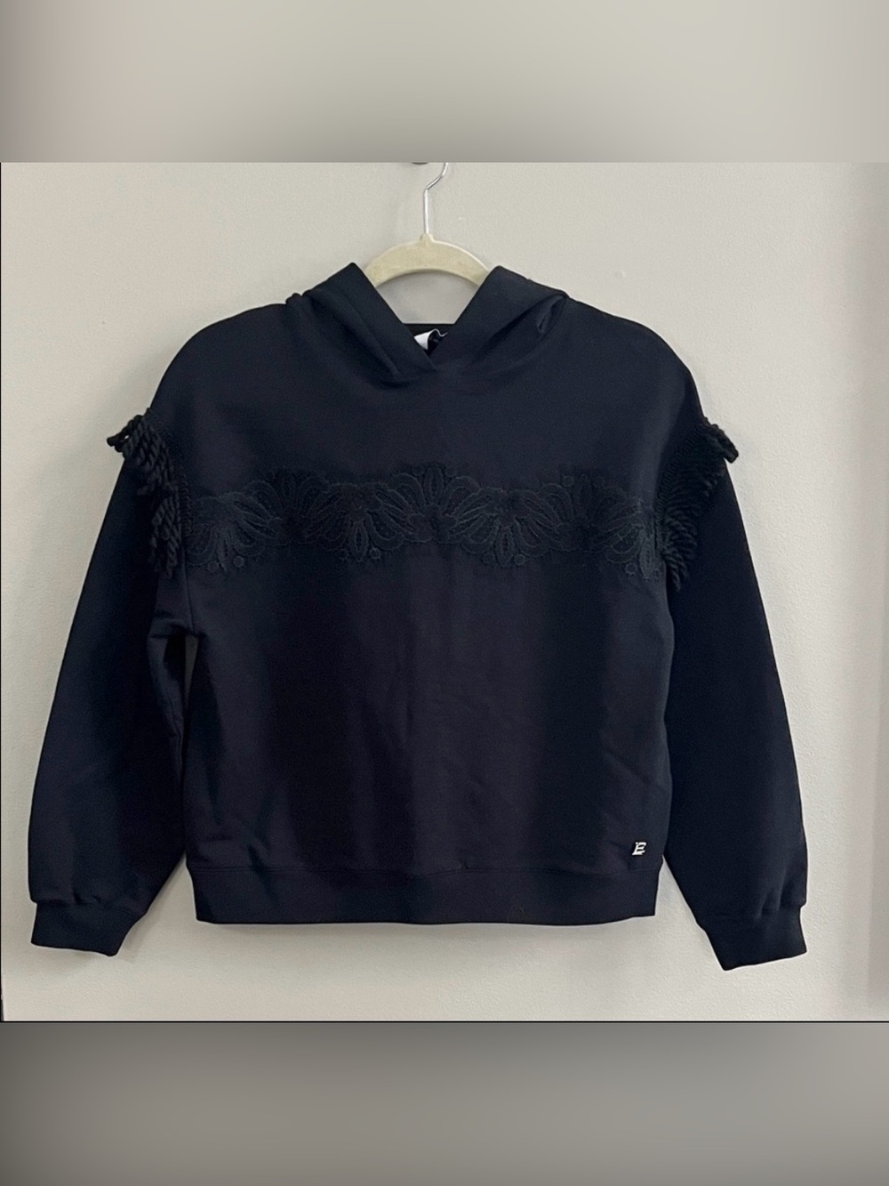 Ermanno Scervino black lace/tassel trim hoodie size XL size L 158 Italian